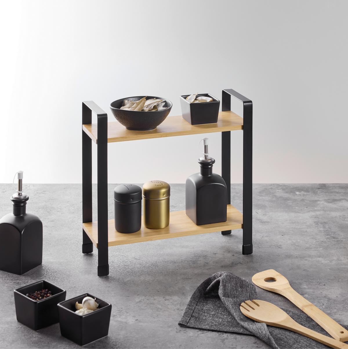 Küchenregal Rita 2 Naturfarben/Schwarz - Schwarz/Naturfarben, Modern, Naturmaterialien/Metall (32/33/11cm) - Mömax