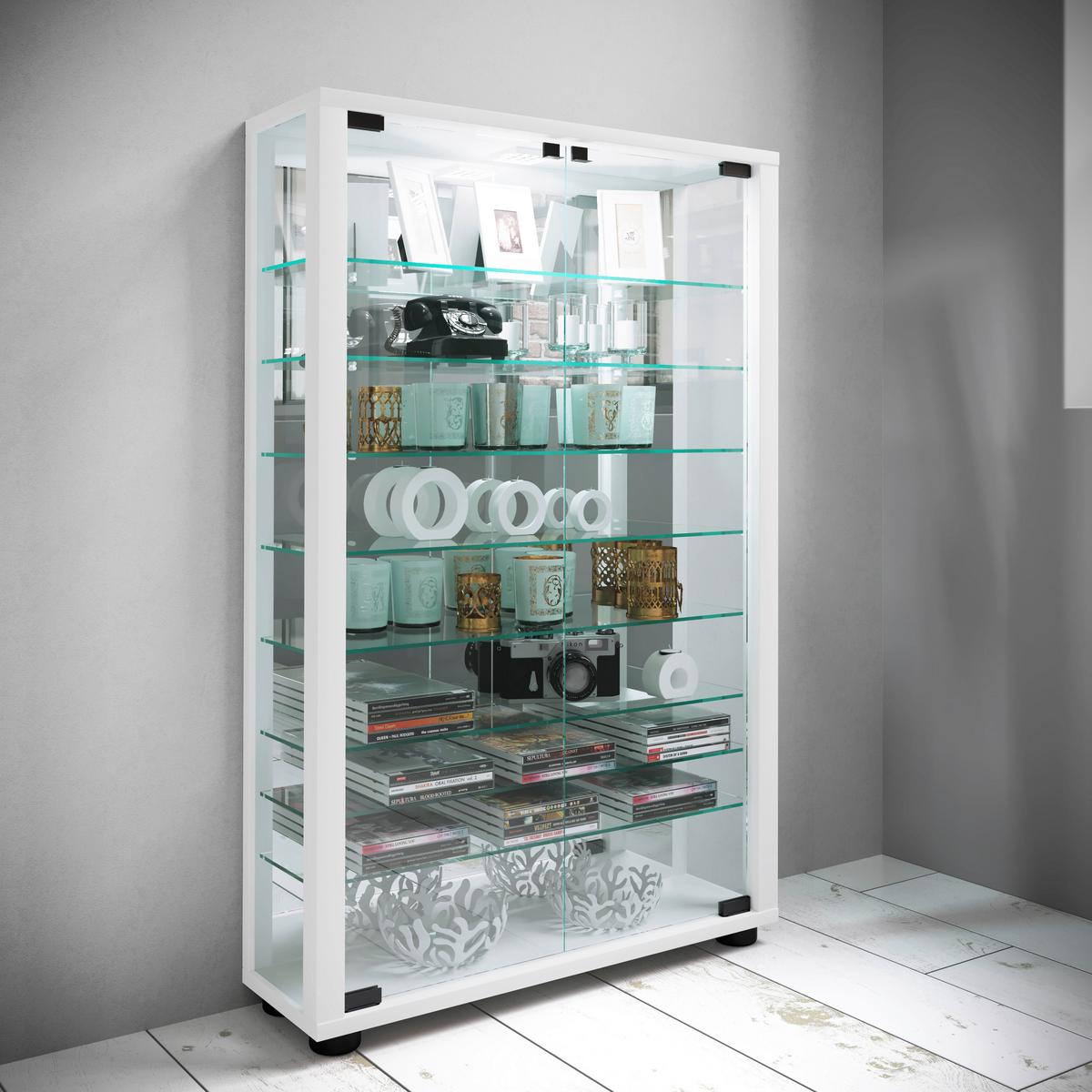 Vitrine Lumo ca. 59x91x18 cm Weiß - Weiß, MODERN, Glas/Holzwerkstoff (59/91,3/18cm) - MID.YOU