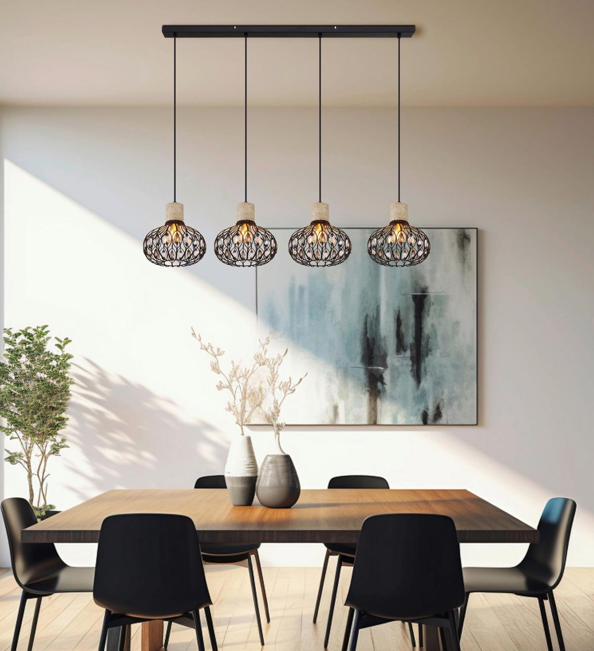 HÄNGELEUCHTE 15778-4H DORTHY - Klar/Schwarz, Design, Glas/Kunststoff (115/25/150cm) - Globo