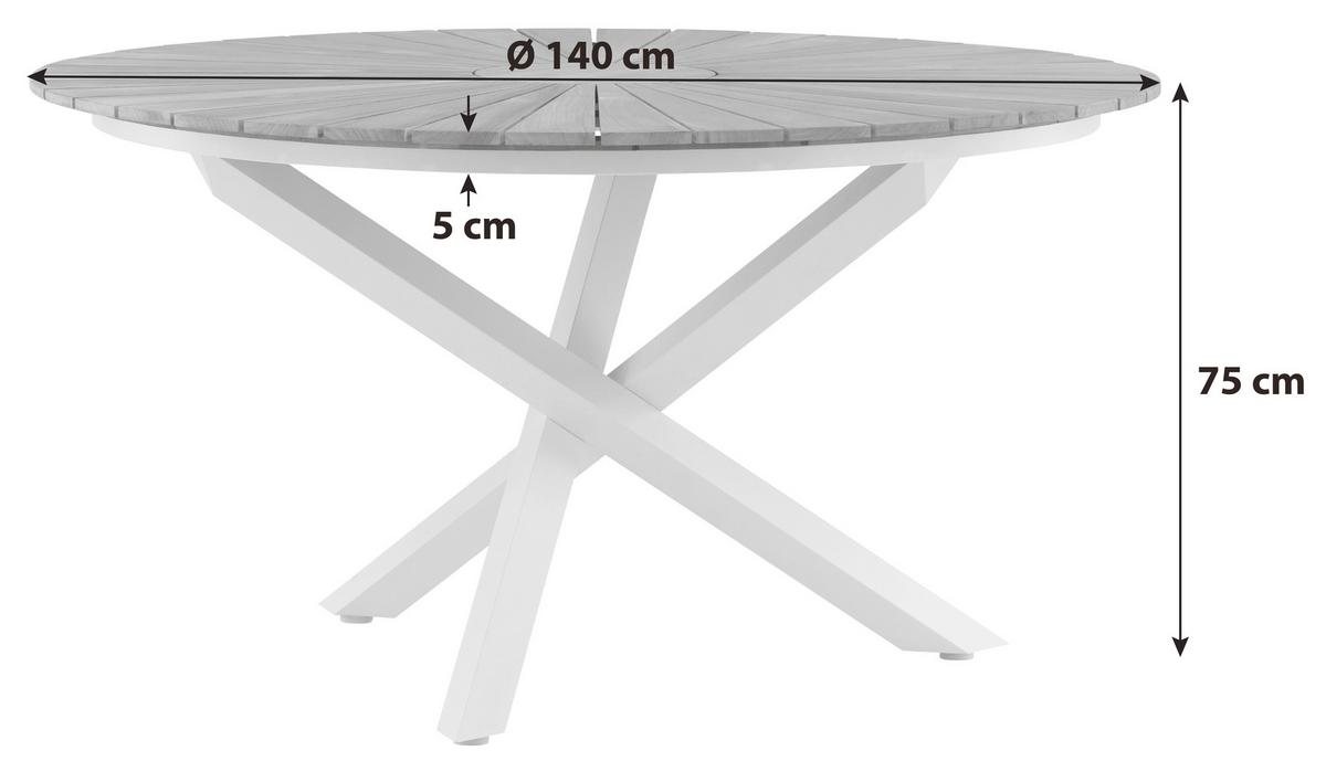 Gartentisch Mexico ca. 140x75 cm Alu Weiß/Teak - Weiß/Teakfarben, KONVENTIONELL, Holz/Metall (140/140/75cm) - Gardenson