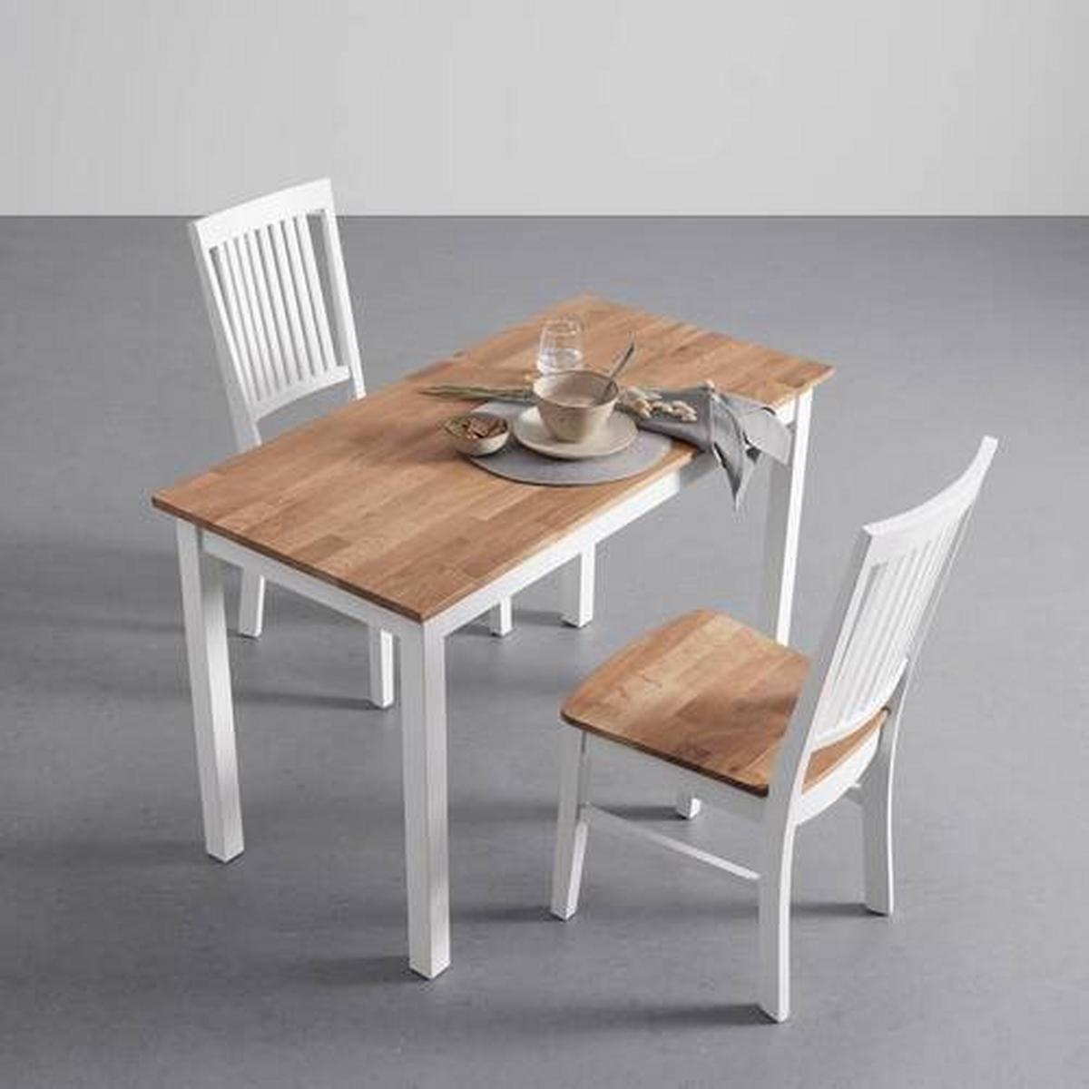 Esstisch Antalia in Holz Eiche massiv ca. 120x60 cm - Naturfarben/Weiß, MODERN, Holz (120/60/75cm) - Bessagi Home