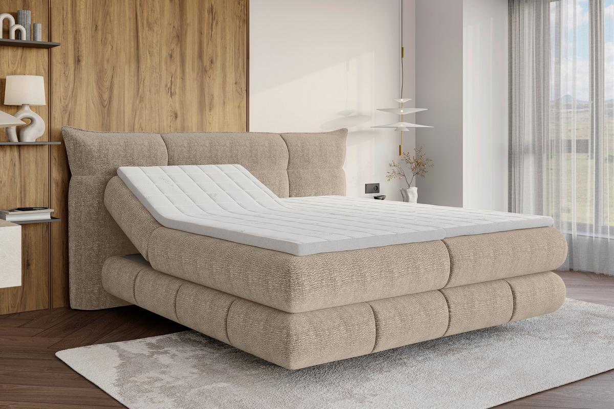 Boxspringbett Auris Beige ca. 180x200cm - Beige/Schwarz, KONVENTIONELL, Kunststoff/Textil (180/200cm) - Sembella