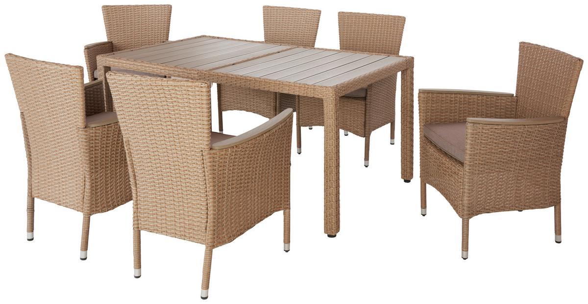 Vrtna Garnitura Porto Rio, Svetlo Rjava, Siva, 7-Delno - svetlo rjava/siva, Moderno, kovina/umetna masa - Modern Living