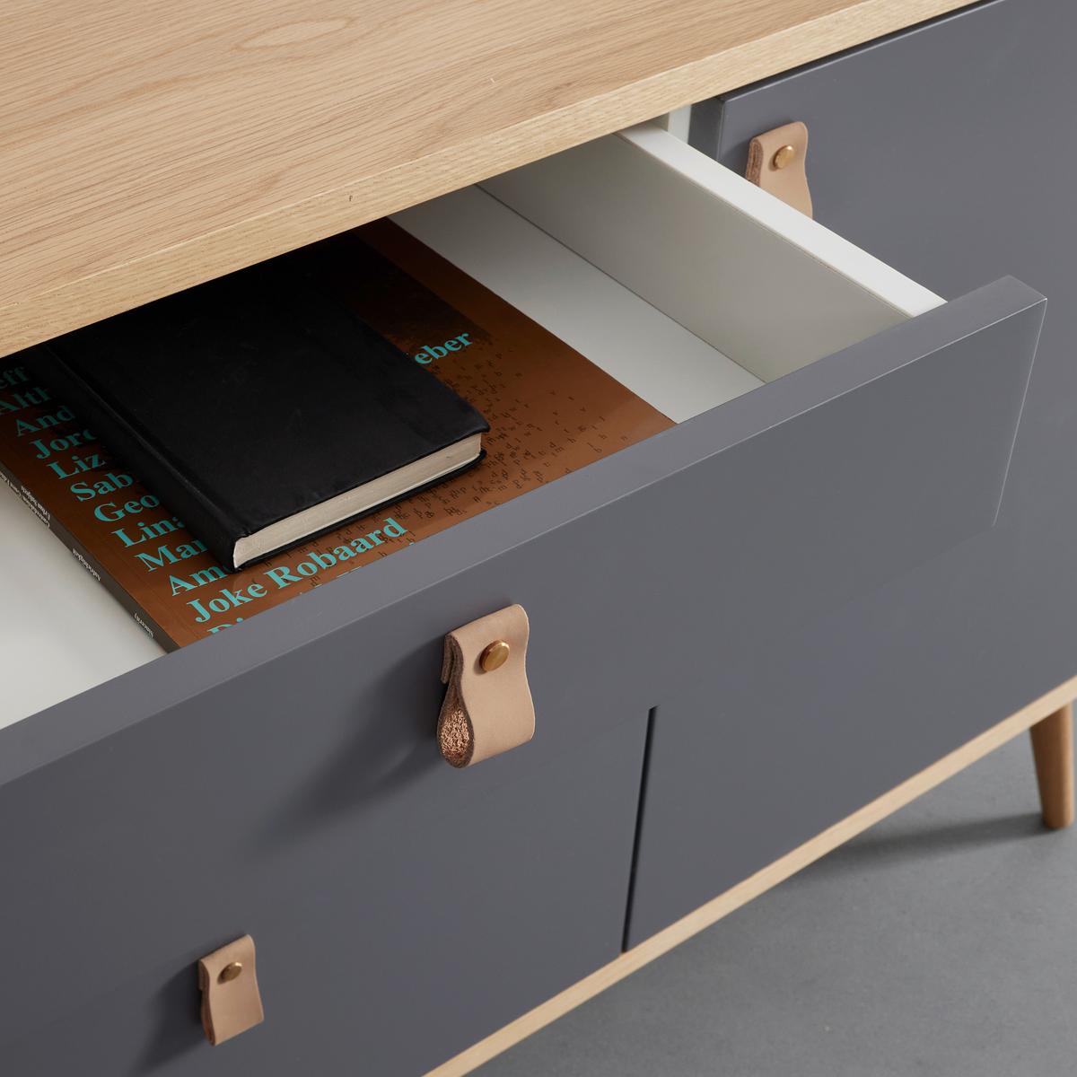 Sideboard Lena Grau/Natur Echtholz - Hellbraun/Naturfarben, MODERN, Holz/Holzwerkstoff (120/75/40cm) - Bessagi Home