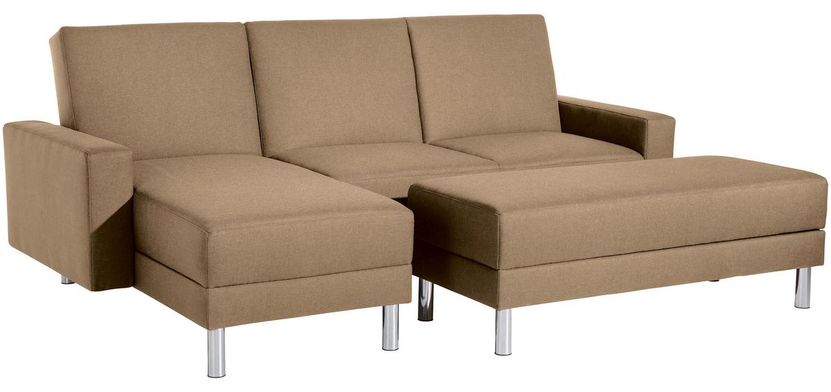 ECKSCHLAFSOFA JUST FASHION - Sandfarben/Chromfarben, KONVENTIONELL, Textil/Metall (152/230cm) - Max Winzer