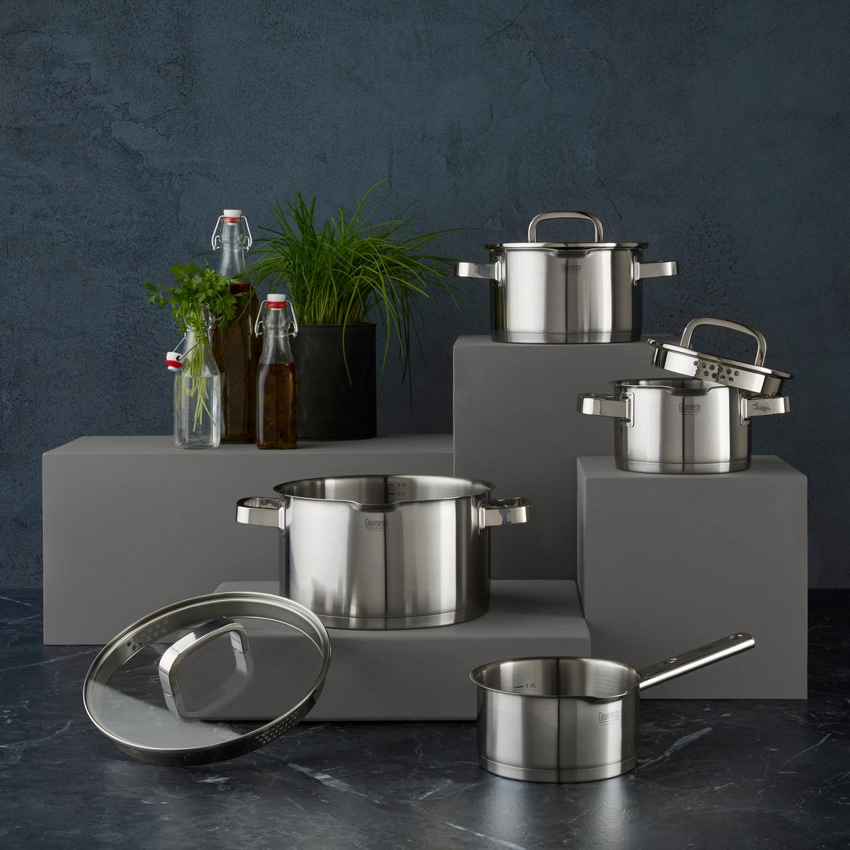 Set Posod Silver Line - barve nerjavečega jekla/prozorno, Konvencionalno, kovina/steklo - Gourmesto