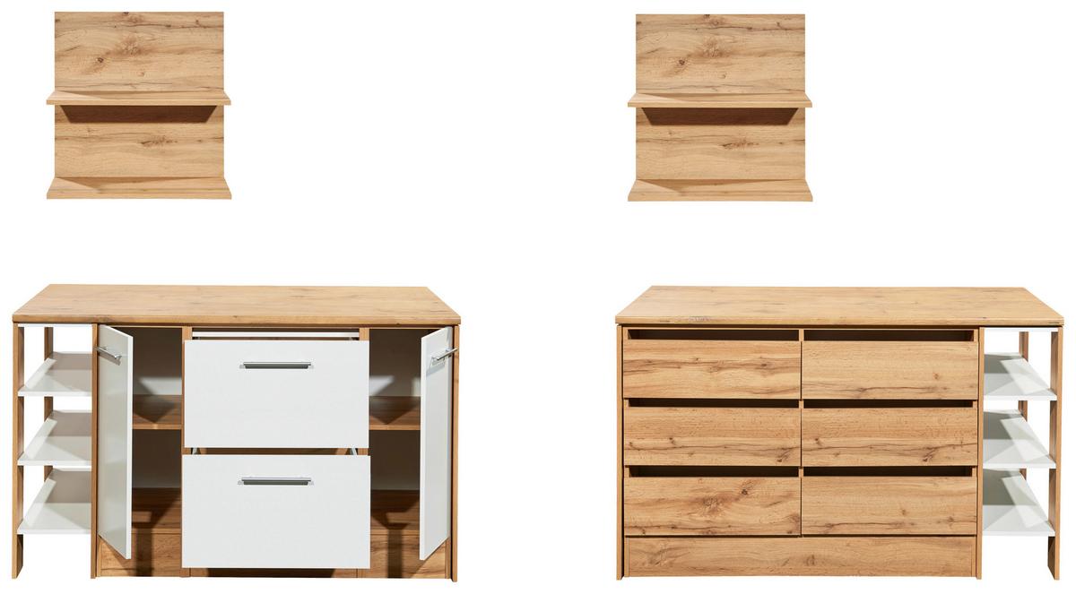 Kücheninsel Hilde ca. 150x90x90cm Wildeiche/Weiß - Wildeiche/Alufarben, Design, Holzwerkstoff/Metall (150/90/90cm) - Respekta