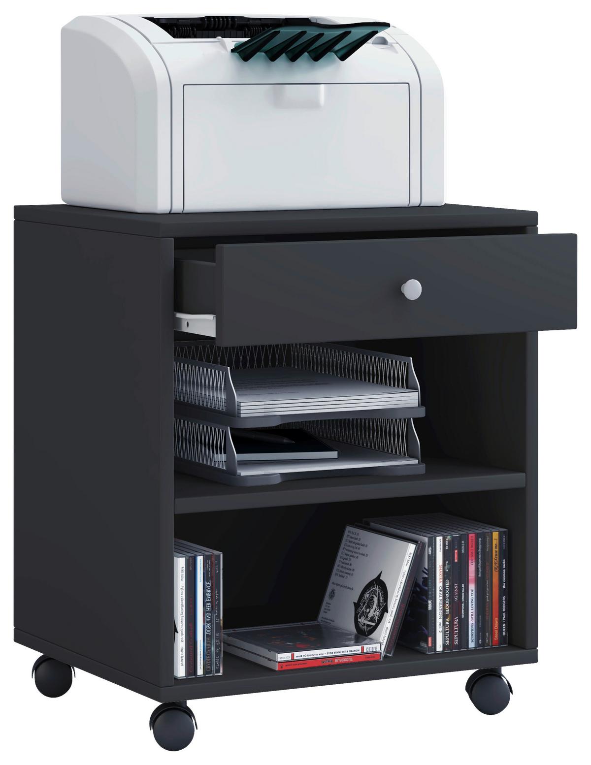 Rollcontainer Salda Schwarz - Silberfarben/Schwarz, Basics, Holzwerkstoff/Kunststoff (45/54/38cm) - MID.YOU