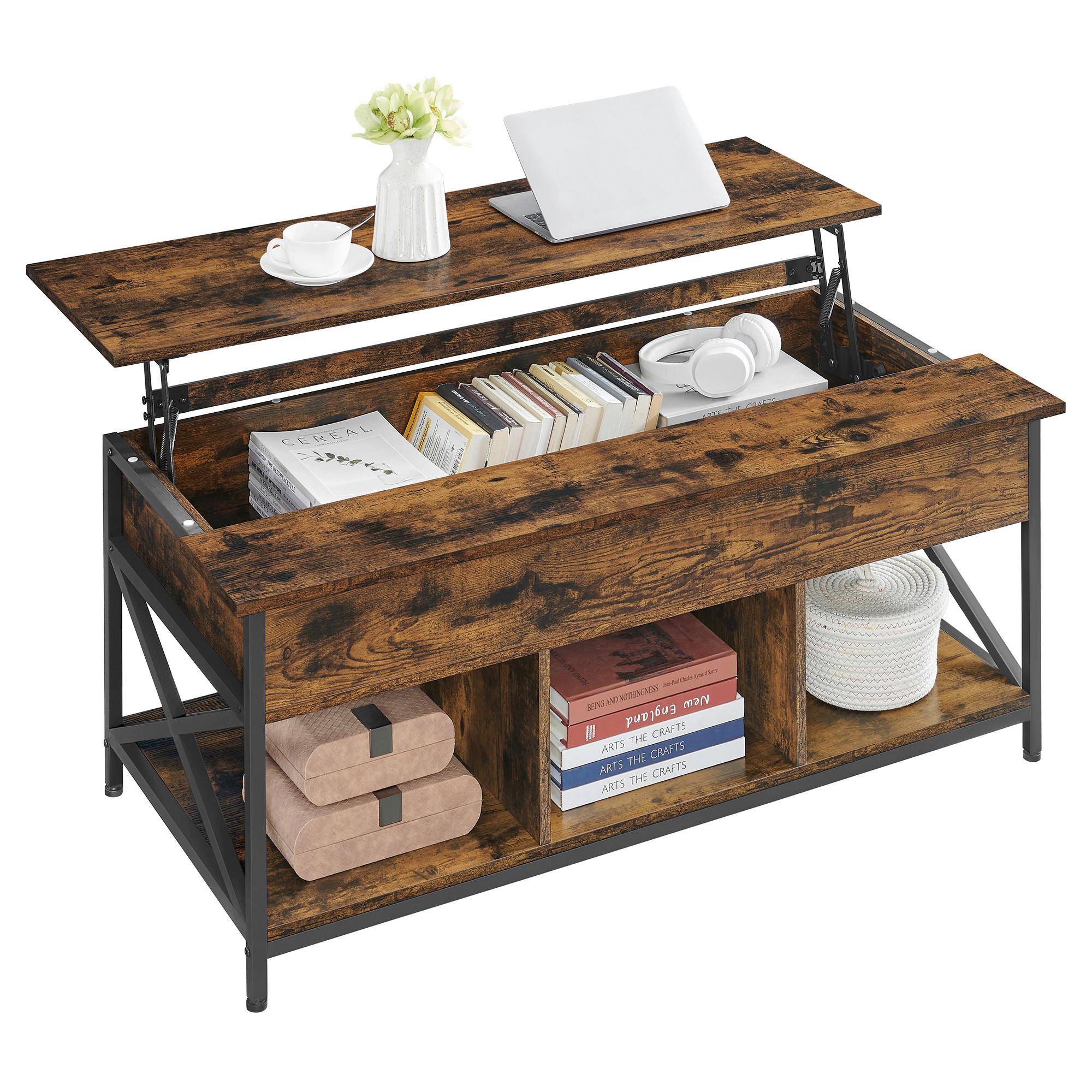 Couchtisch in Schwarz, Goldbraun, rechteckig - Graubraun/Schwarz, Trend, Holzwerkstoff/Metall (120/60/48-62cm) - MID.YOU
