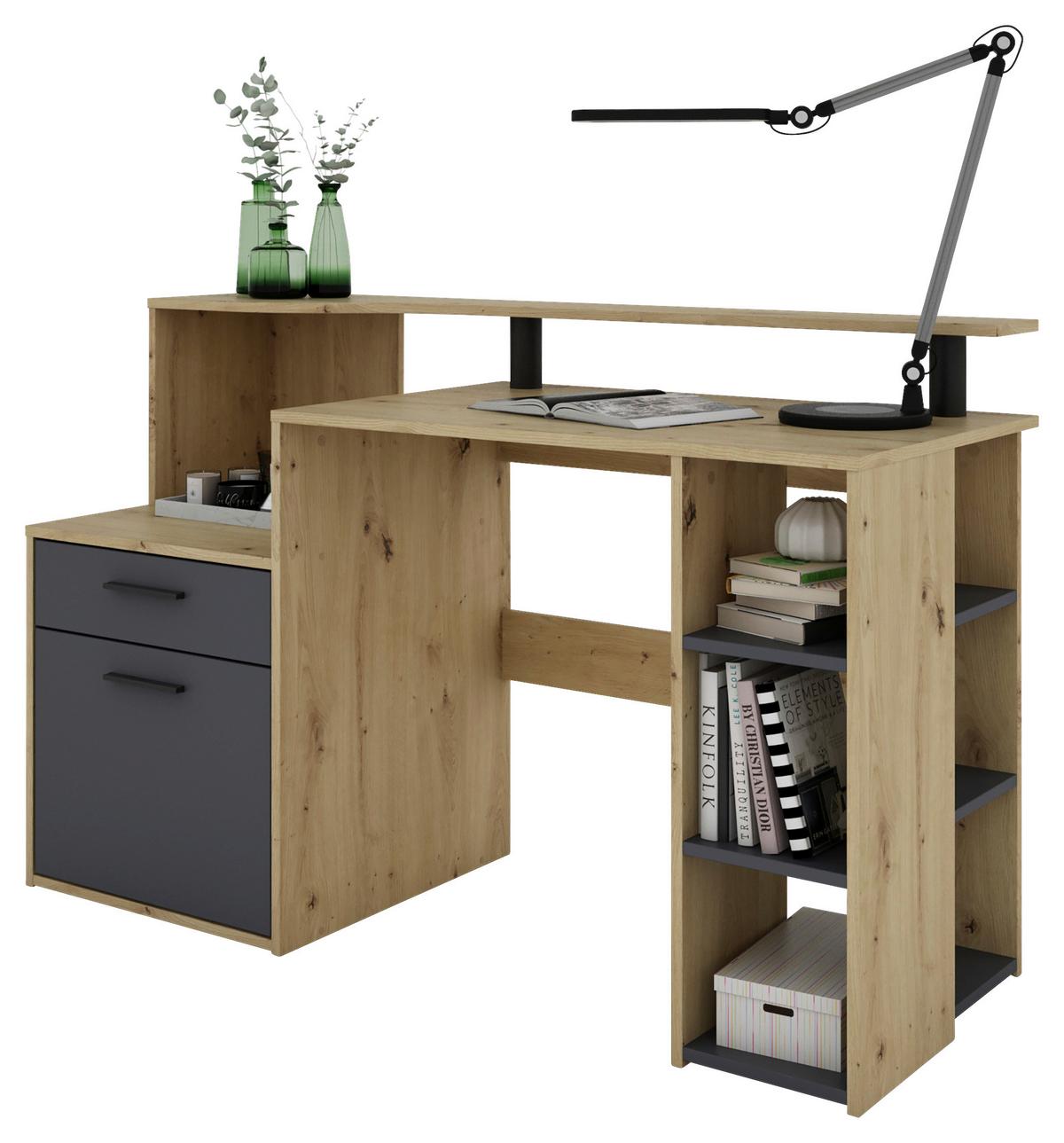 SCHREIBTISCH LOUIS - Anthrazit/Schwarz, MODERN, Holzwerkstoff/Kunststoff (140/55/89cm) - MID.YOU