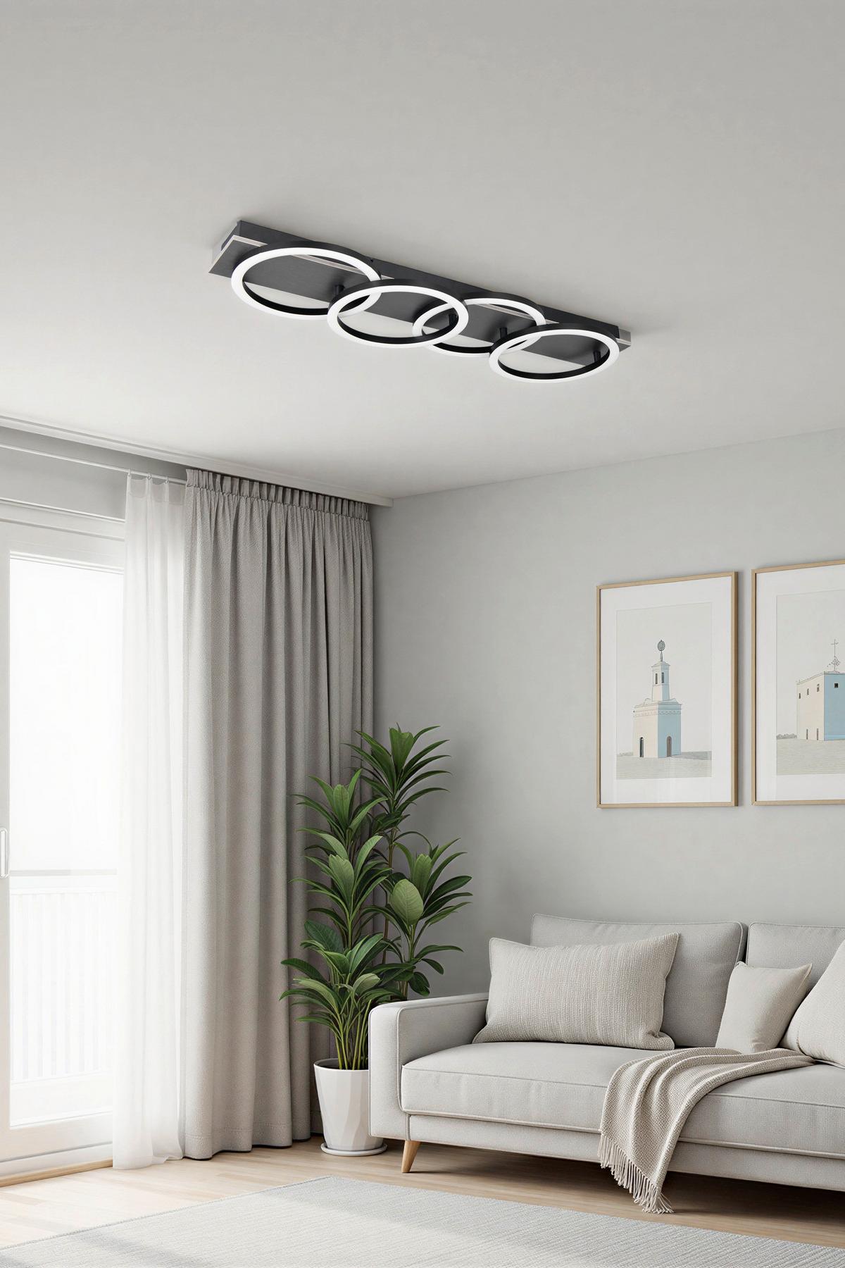 LAMPA SUFITOWA LED CLEVELAND - czarny, Basics, materiał drewnopochodny/tworzywo sztuczne (76/23/8cm) - Novel