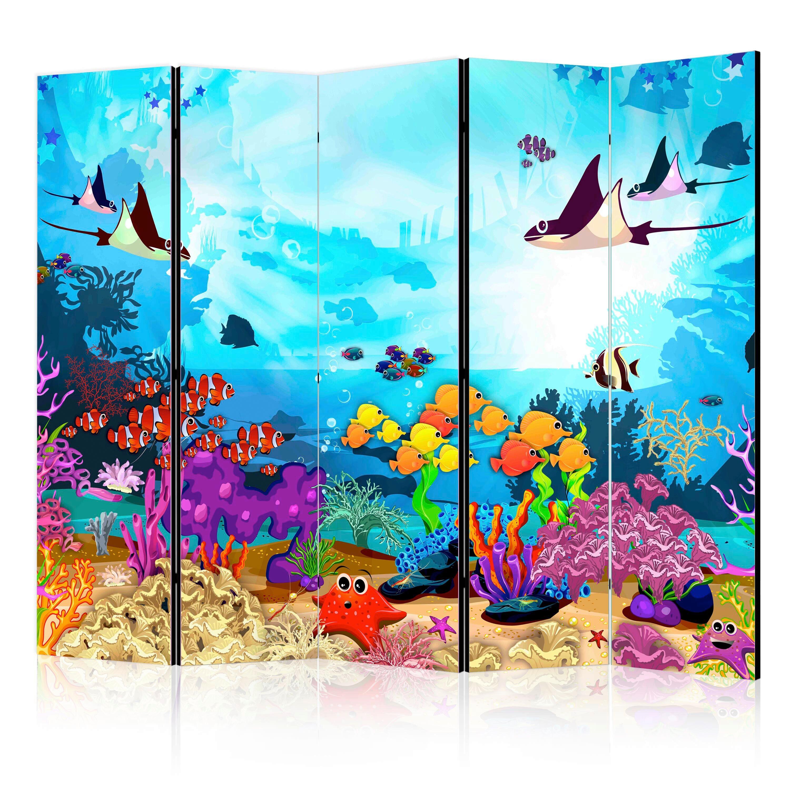 Paravan Underwater Fun I, 5-Delni, Dvostranski - večbarvno, Basics, tekstil/les (225/172/3cm) - artgeist