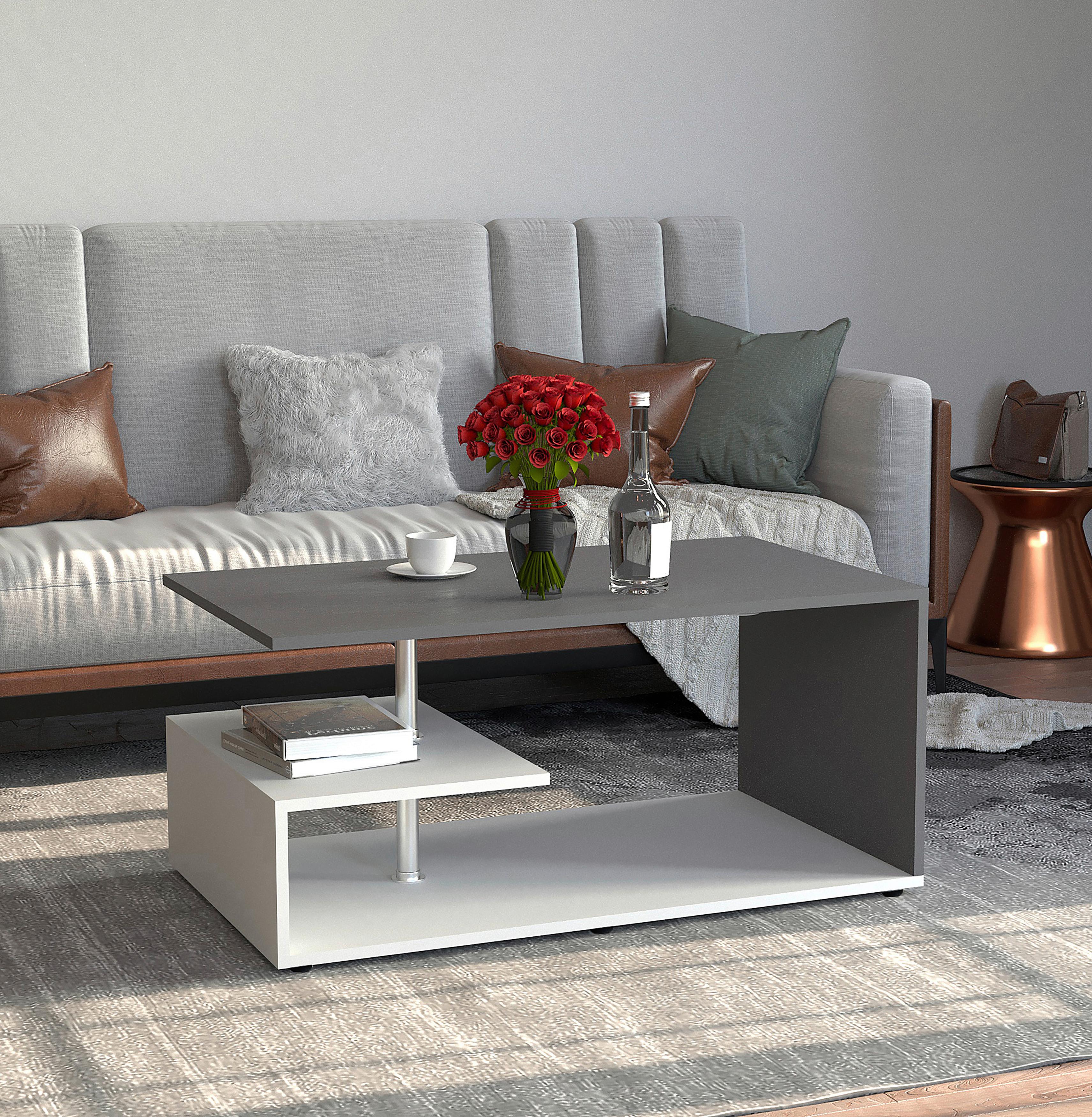 COUCHTISCH MALISO M - Weiss/Anthrazit, Design, Holzwerkstoff/Kunststoff (91/53/42cm) - MID.YOU