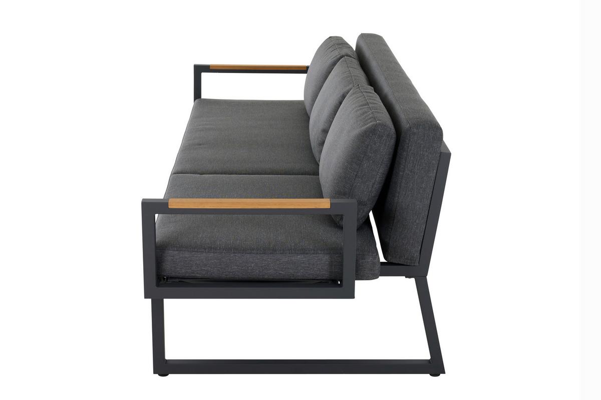 3er-Loungesofa Calera Anthrazit/Echtholz - Anthrazit, Basics, Holz/Textil (219/81/91cm) - Siena Garden