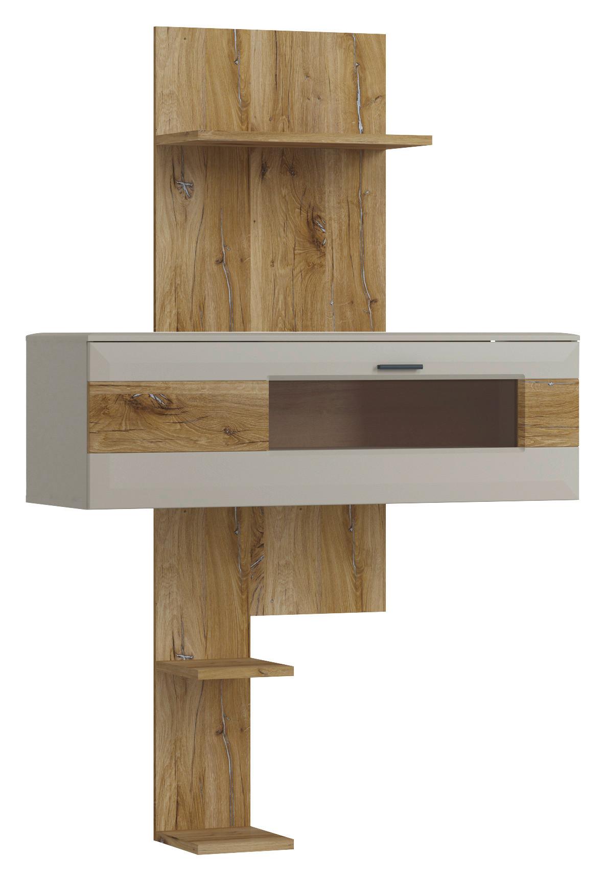 Fali Polcos Elem Romy - tölgyfa/szürke, Design, faalapú anyag/Üveg (120/186,5/41,1cm)