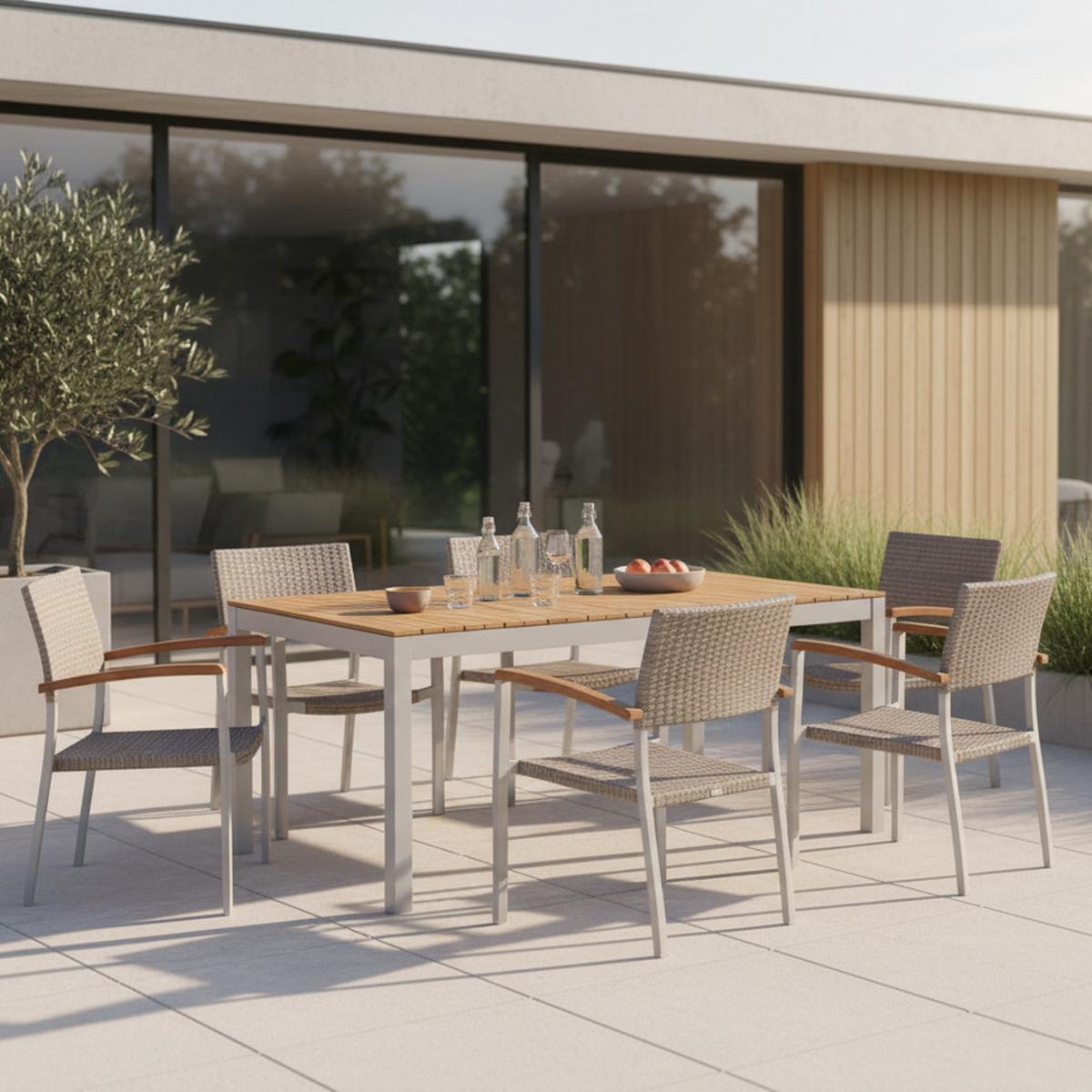 Gartengarnitur 5-tlg. Silano Alu/Holz/Kunststoff - Beige/Silberfarben, ROMANTIK / LANDHAUS, Holz/Kunststoff - Gardenson