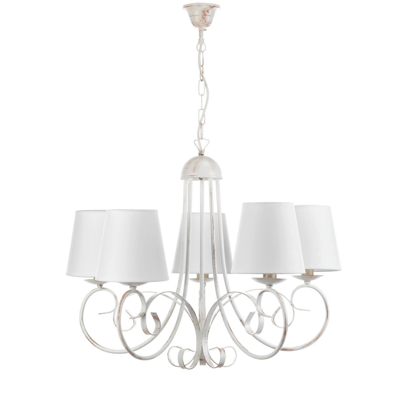 Kronleuchter Pompei Weiß max. 6 Watt - Weiß, KONVENTIONELL, Textil/Metall (70/70/115cm)