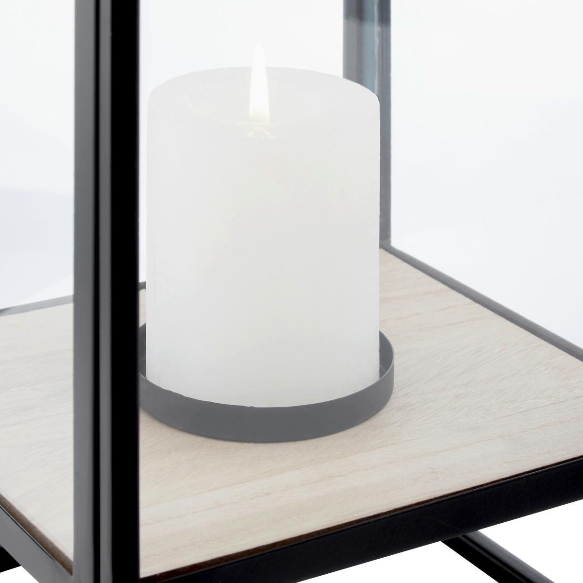 LATARNIA TARA - kolor naturalny/czarny, Modern, materiał drewnopochodny/metal (20/40/20cm) - Bessagi Home