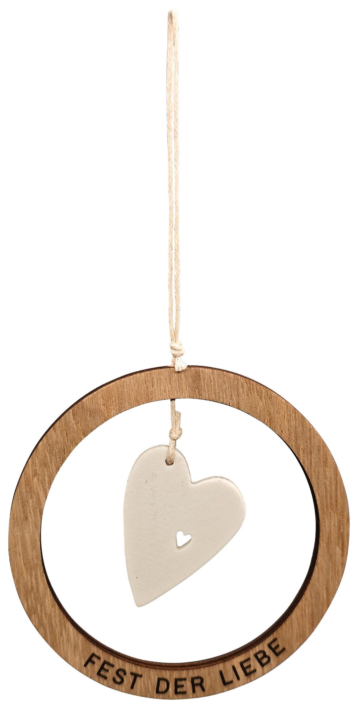 Dekohänger Kylie Naturfarben/Weiß - Weiss/Naturfarben, Konventionell, Keramik/Holzwerkstoff (9,5/9,5/0,5cm) - Mömax