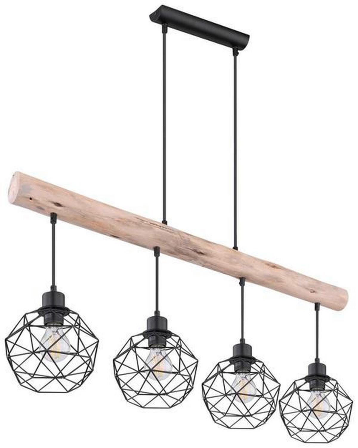 Svjetiljka Viseća 15416-4 Theodor - prirodne boje/crna, Natur, drvo/metal (85/18cm) - Globo