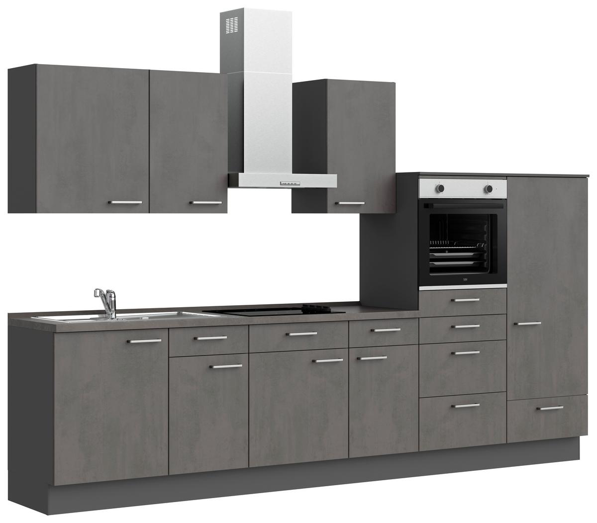 Küchenblock Riva Low m. Geräten Schieferfarben - Schieferfarben/Edelstahlfarben, MODERN, Holzwerkstoff/Metall (330cm) - Nobilia