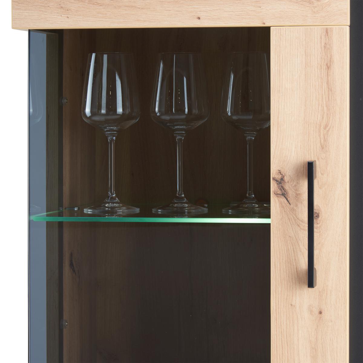 Vitrină NATURE NATV 01 - culoare lemn stejar, Konventionell, sticlă/material pe bază de lemn (95/144,3/42cm)
