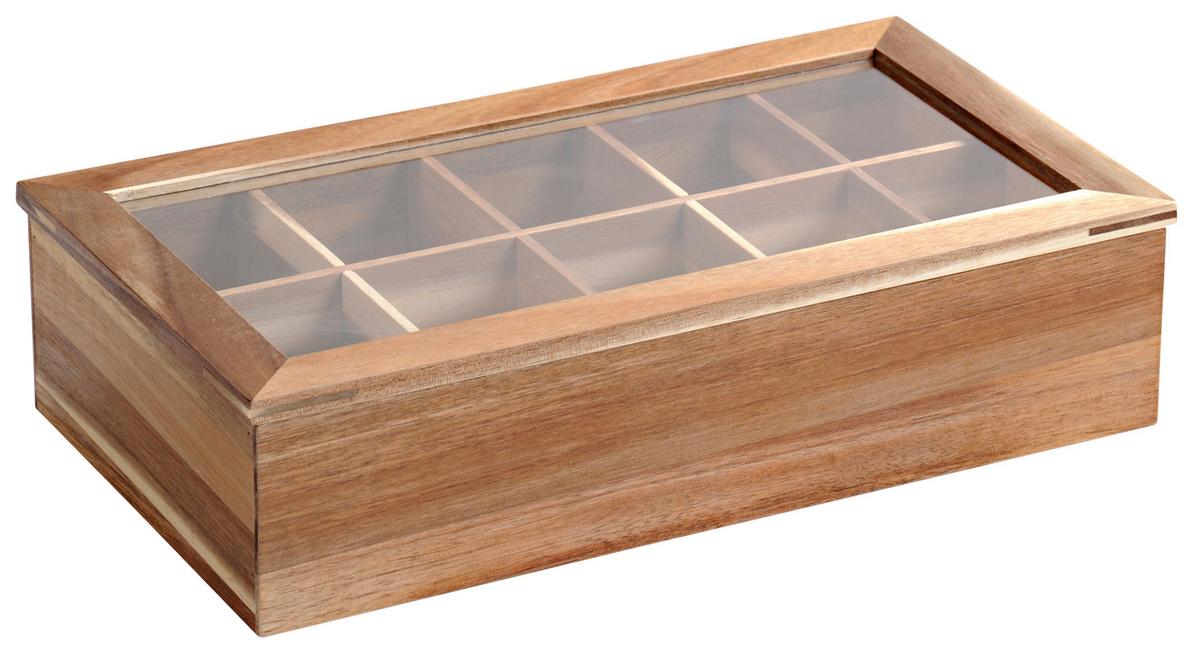 PUDEŁKO NA HERBATĘ 28901-26 - kolor akacjowy, Basics, drewno (36/20/9cm) - Homeware Profession.