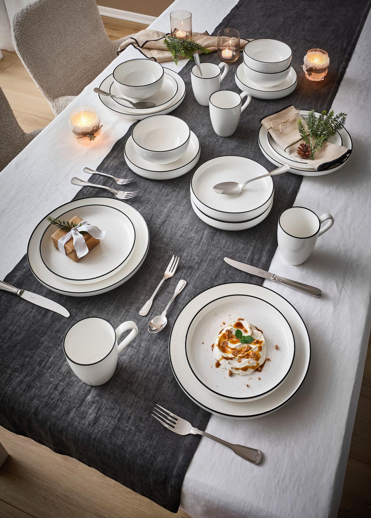 SERWIS OBIADOWO-ŚNIADANIOWY OSLO - czarny/biały, Design, ceramika - Novel