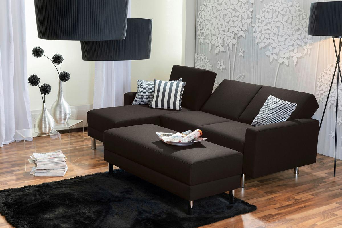 ECKSCHLAFSOFA JUST FASHION - Chromfarben/Dunkelbraun, KONVENTIONELL, Textil/Metall (152/230cm) - Max Winzer