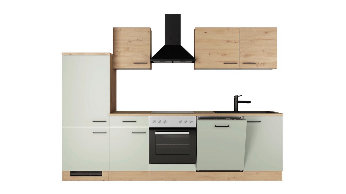 Küchenblock Cara m. Geräten Schilfgrün - Schilfgrün/Schwarz, Trend, Holzwerkstoff/Metall (280cm) - FlexWell