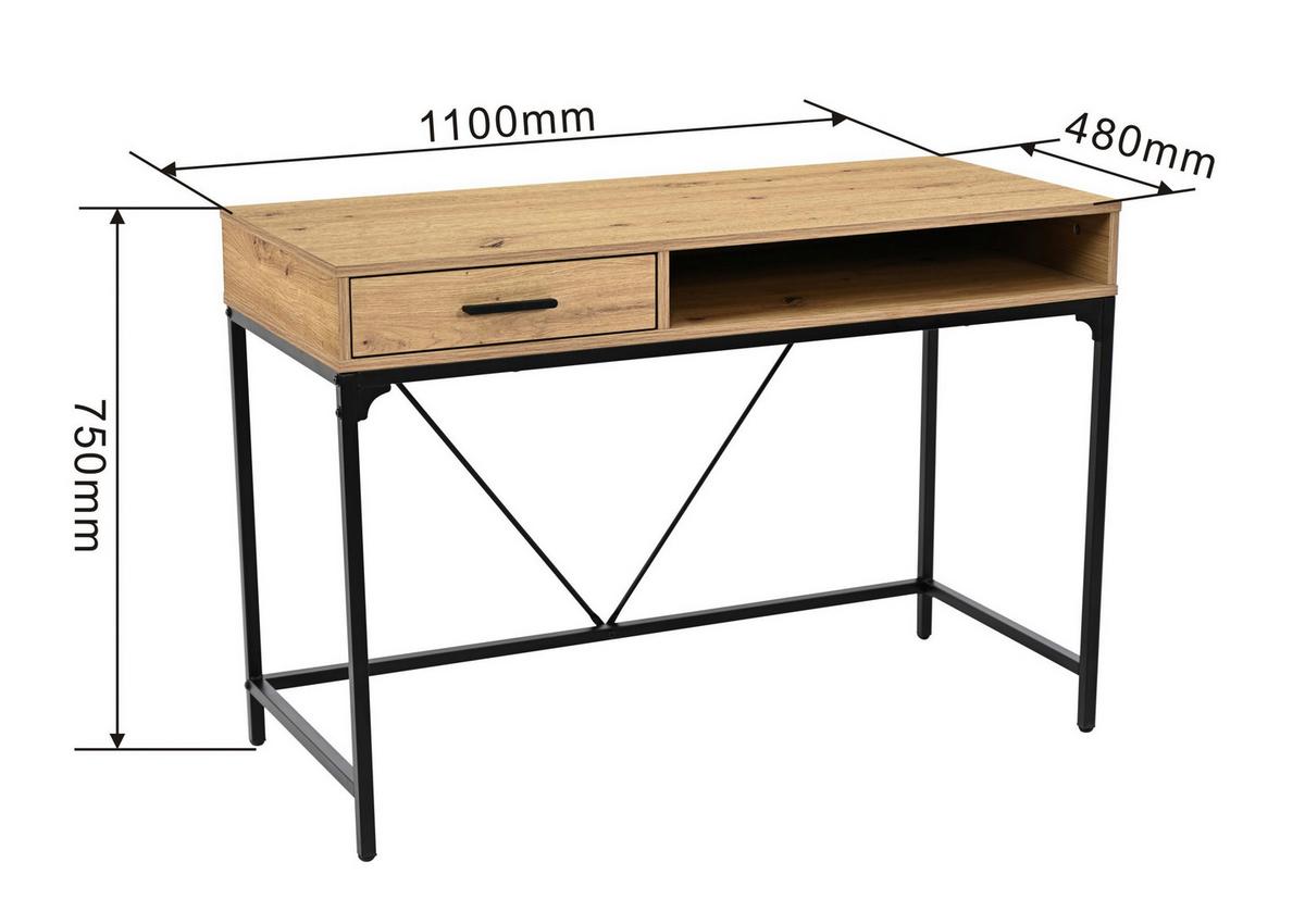 Masă de scris ERICH 2 - stejar Artisan/negru, Modern, metal/material pe bază de lemn (110/75/46cm) - Modern Living