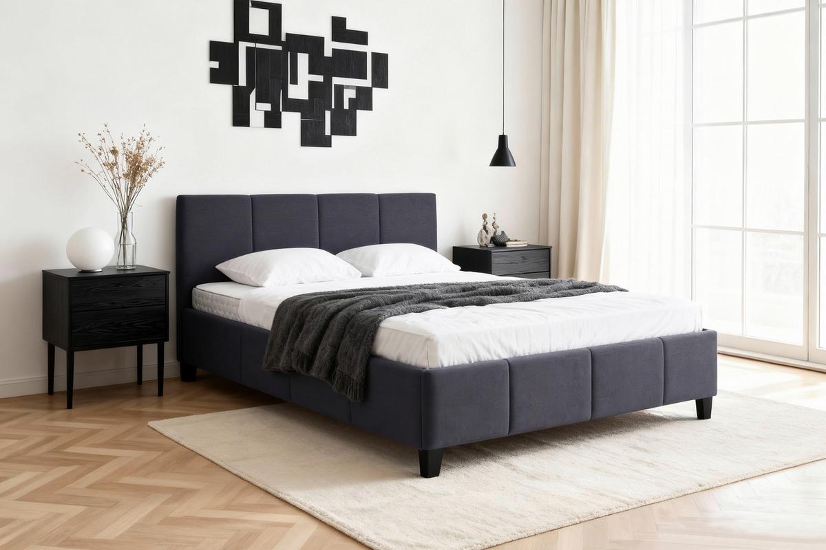 Pat tapițat CRAZY -EXKLUSIV- - gri închis/culoare natur, Modern, lemn/metal (140/200cm) - Modern Living