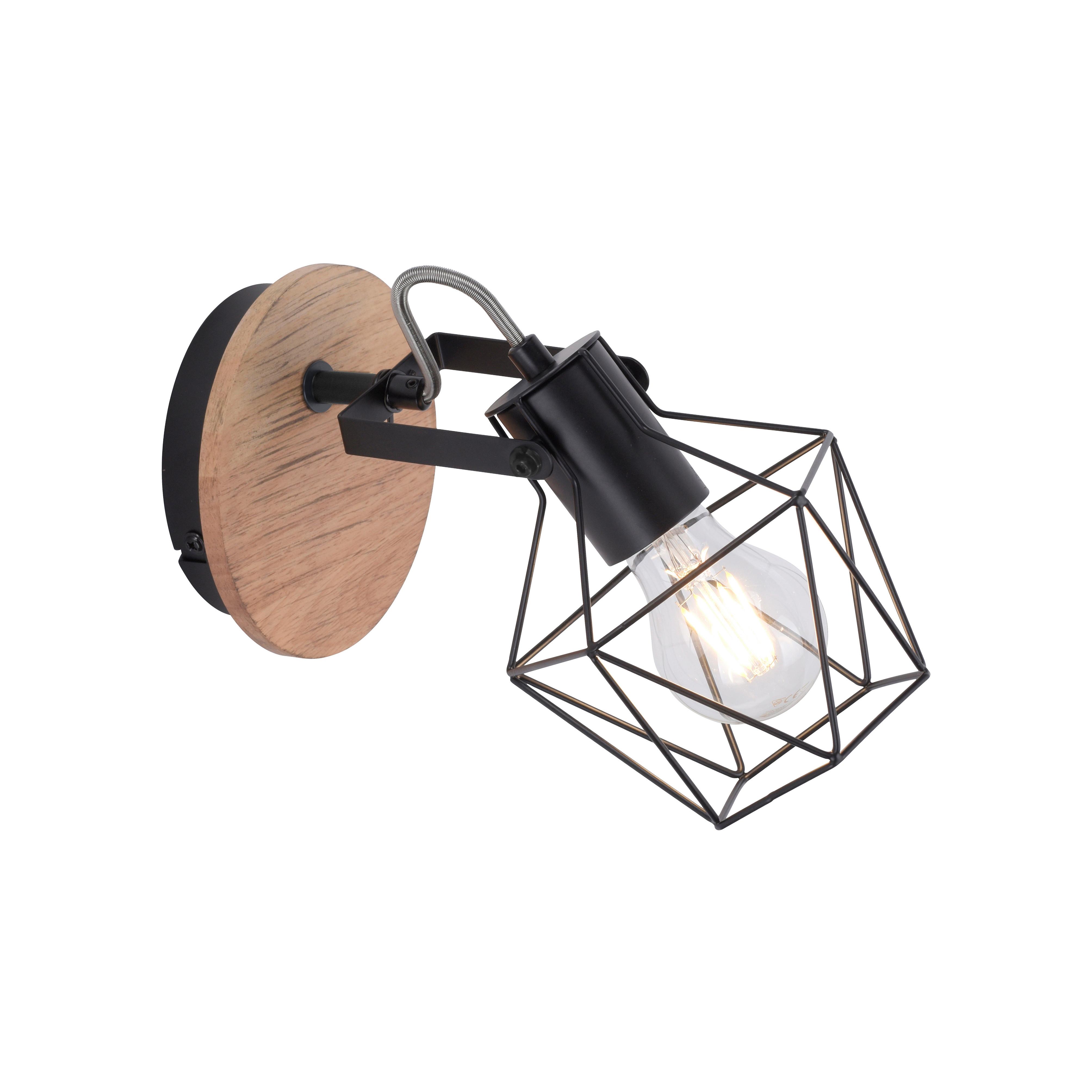 Deckenleuchte Jaro max. 60 Watt - Schwarz, Natur, Holz/Metall (28,5/21/25cm)