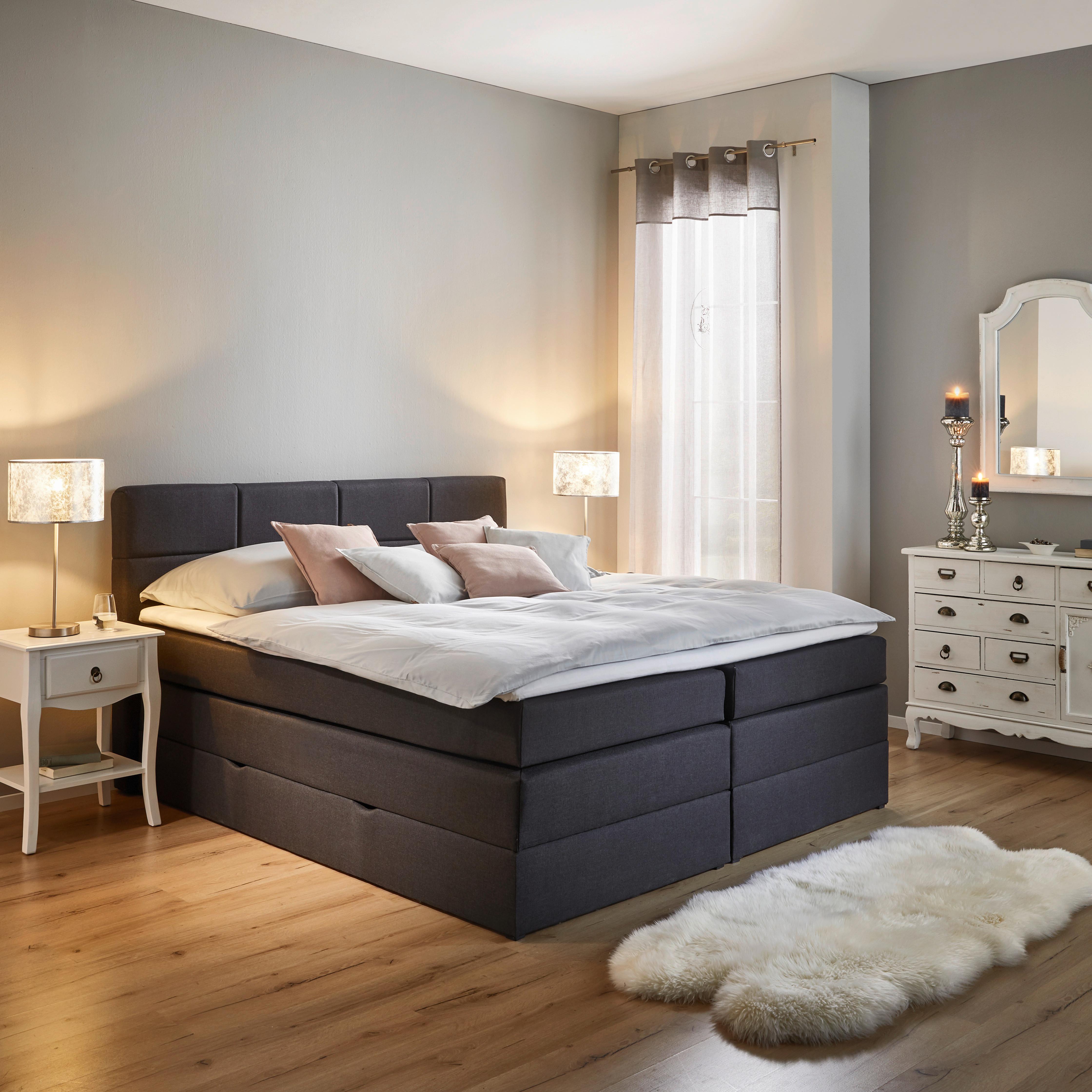 Boxspringbett Greta ca. 180x200 cm Grau mit Topper - Dunkelgrau, MODERN, Holz/Holzwerkstoff (180/200cm) - Bessagi Home
