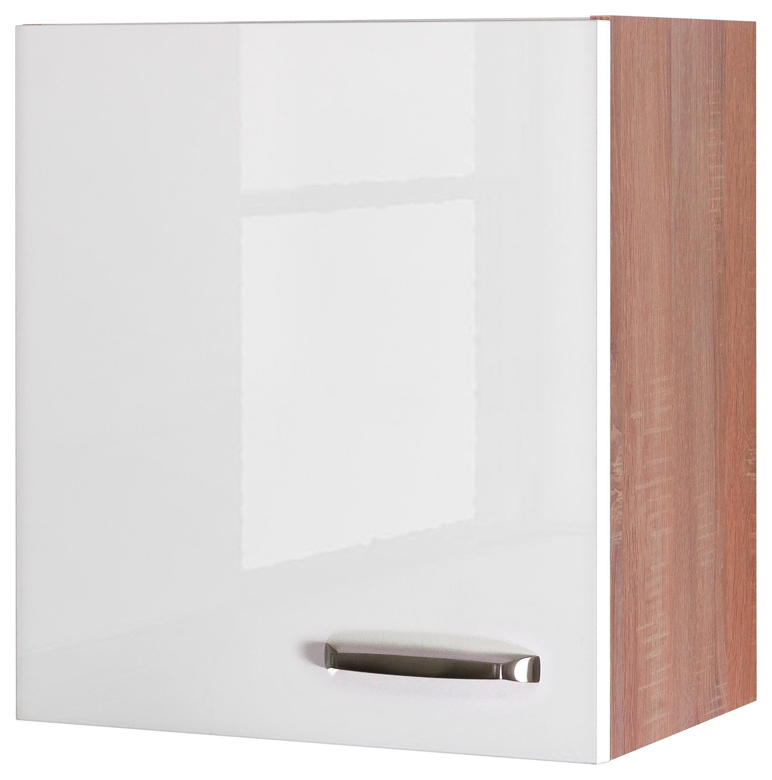 Küchenoberschrank Weiß Hochglanz/Eiche - Edelstahlfarben/Weiß Hochglanz, MODERN, Holzwerkstoff/Metall (50/54,8/32cm) - FlexWell