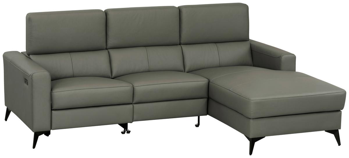 Wohnlandschaft Ben Dunkelgrau - Dunkelgrau/Schwarz, MODERN, Leder/Holz (235/75-95/102-180cm) - Based