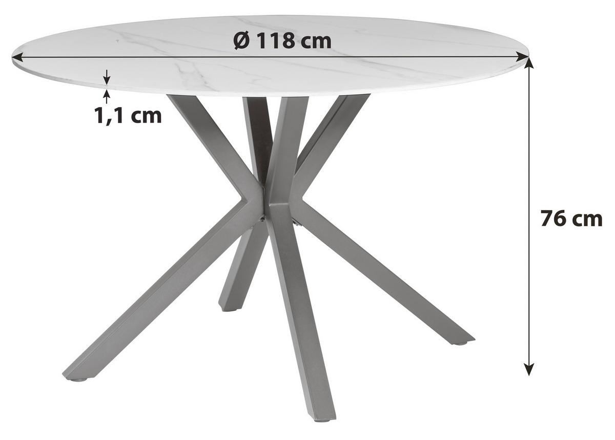 Jedilna Miza Birmingham, Keramika, Bela, Ø 118cm - črna/bela, Trendi, kovina/keramika (118/118/76cm) - MID.YOU