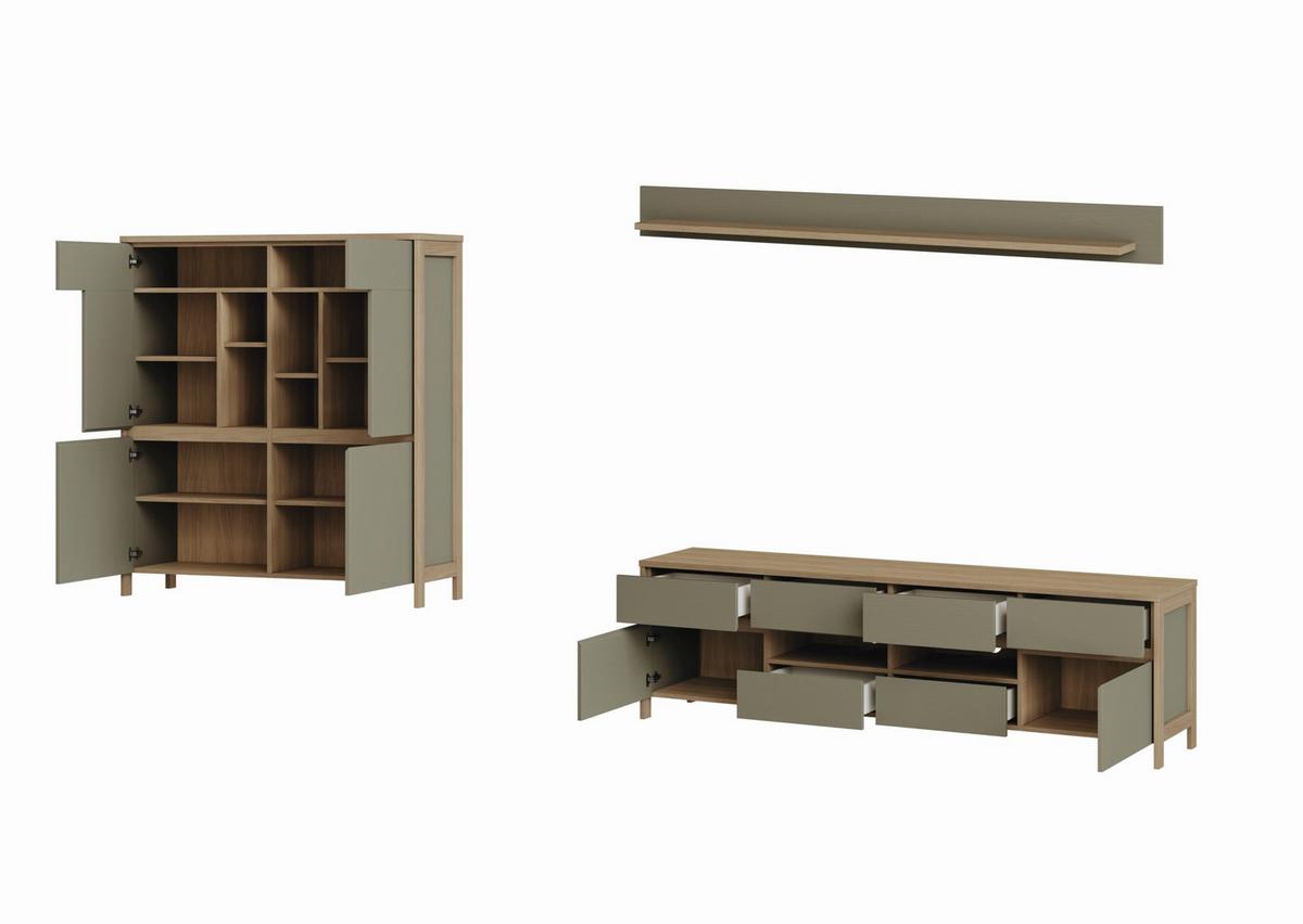 Wohnwand Stranda Eukalyptusfarben, 3-teilig - Eukalyptusholzfarben/Eichefarben, Design, Holzwerkstoff (319/170/39cm) - MID.YOU