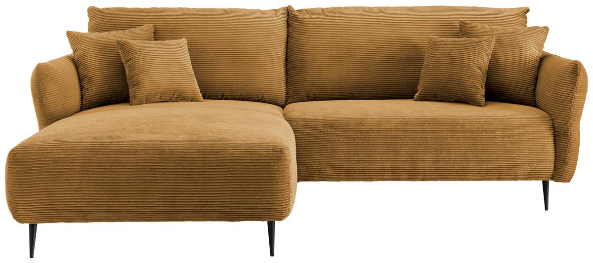 Wohnlandschaft Vanilla Goldfarben Cord - Goldfarben/Schwarz, Design, Textil/Metall (178/264-302cm) - Livetastic