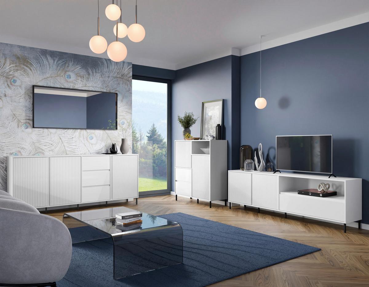 Komoda Avenale, Bela - črna/bela, Trend, kovina/leseni material (212/91,6/40cm)