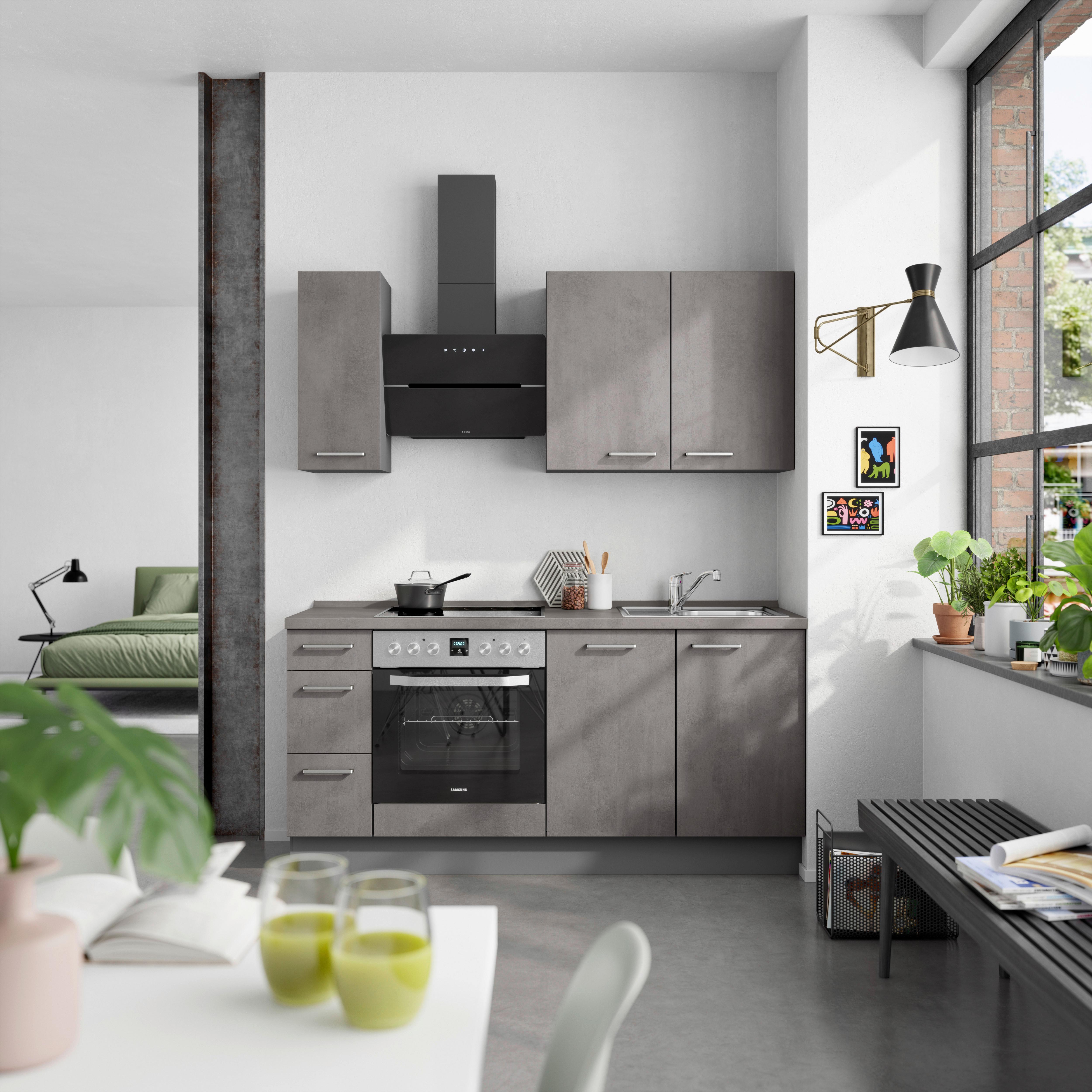 Küchenblock Riva High m. Geräten Schieferfarben - Schieferfarben/Edelstahlfarben, MODERN, Holzwerkstoff/Metall (180cm) - Nobilia