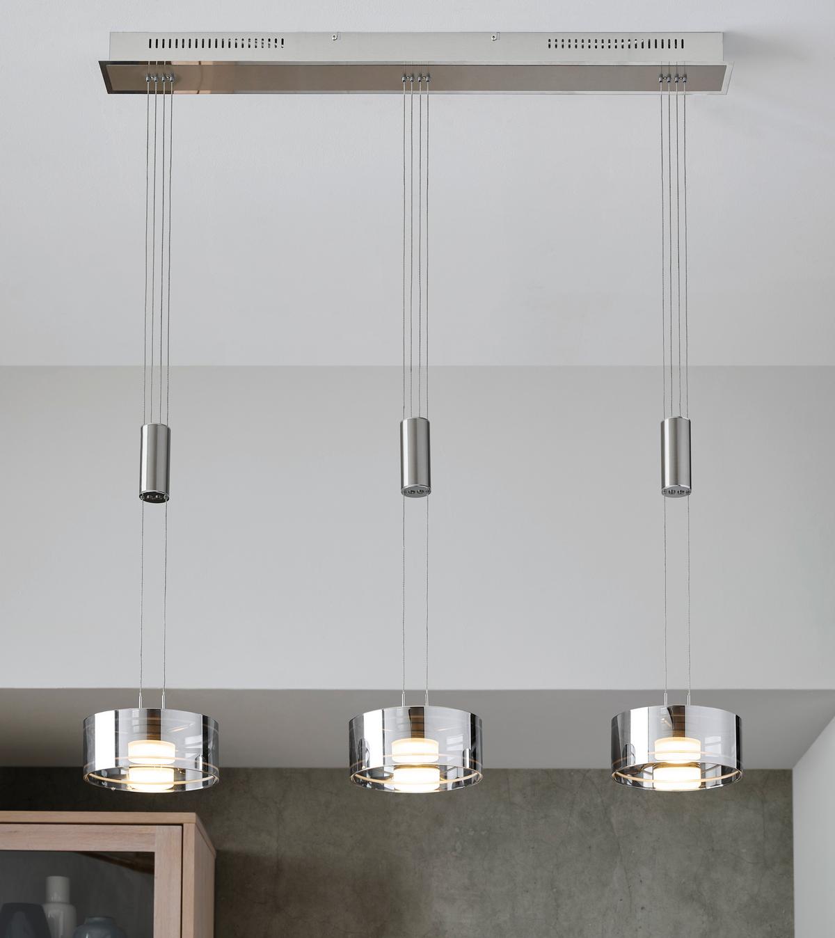 LAMPA WISZĄCA LED 60651 - kolor niklowy/kolor chromowy, Design, metal/szkło (95/20/100-160cm) - Fischer & Honsel