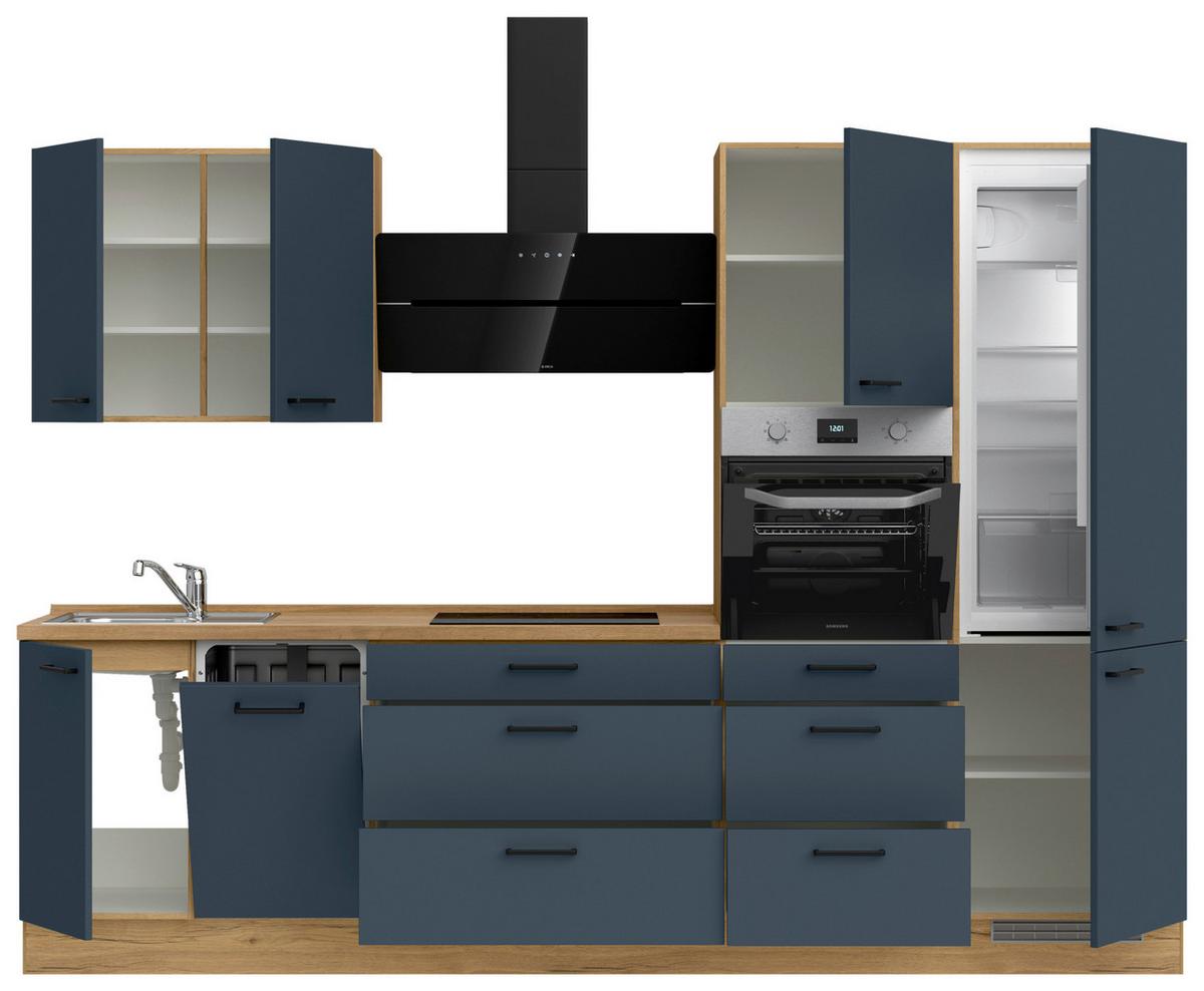 Küchenblock Easytouch High m. Geräten Dunkelblau - Eichefarben/Schwarz, MODERN, Holzwerkstoff/Metall (300cm) - Nobilia
