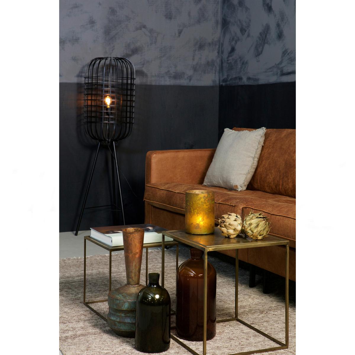 3-Sitzer Sofa Rodeo Classic Cognac B: 275cm - Cognac/Schwarz, Design, Leder/Metall (275/83/88cm) - Livetastic
