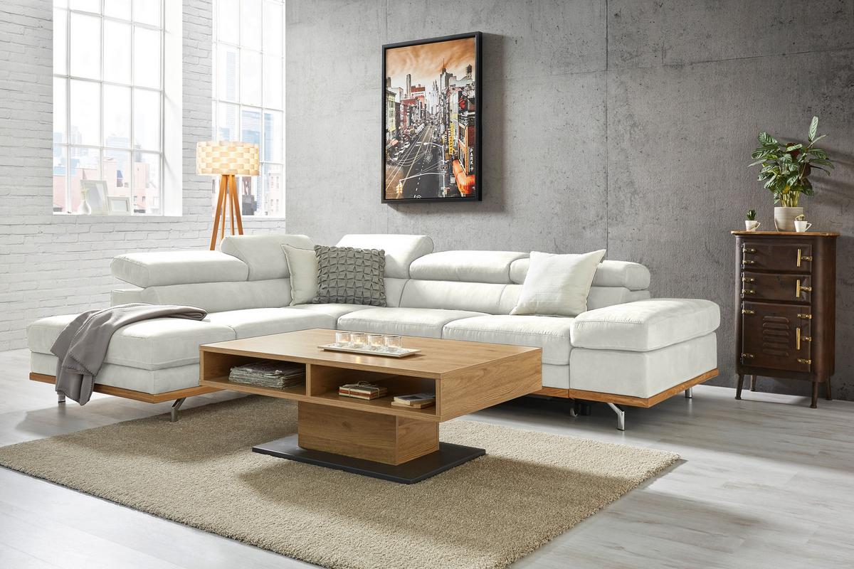 Wohnlandschaft Carmen Weiß - Schwarz/Weiß, MODERN, Leder/Holz (292/72/226cm) - Premium Living