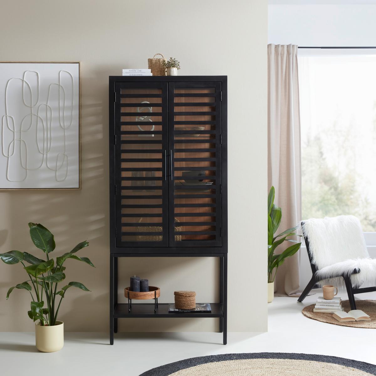 Glasvitrine Showcase in Schwarz aus Akazienholz - Schwarz, Modern, Glas/Holz (80/180/43cm) - Premium Living