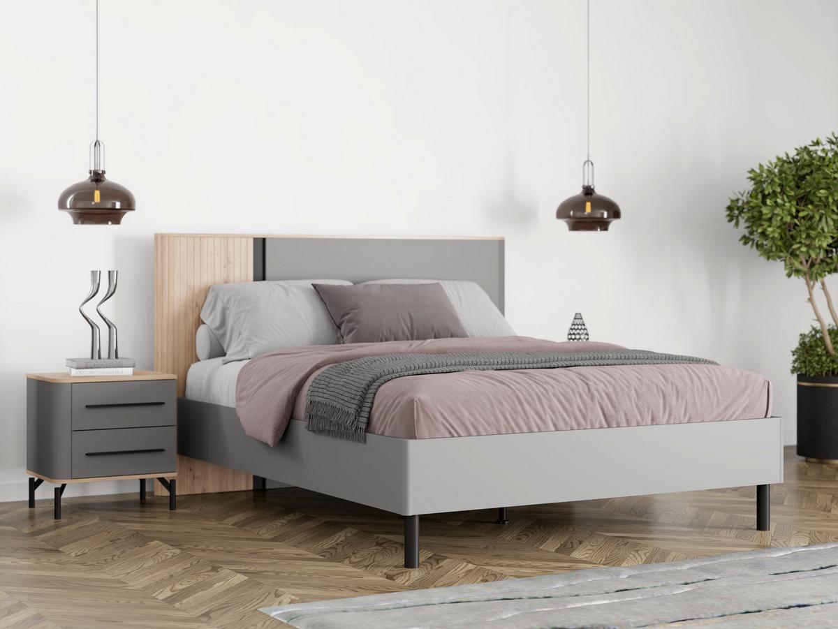 Ágykeret Fejvéggel Sinop - grafitszürke/fekete, Modern, faalapú anyag (160/200cm)