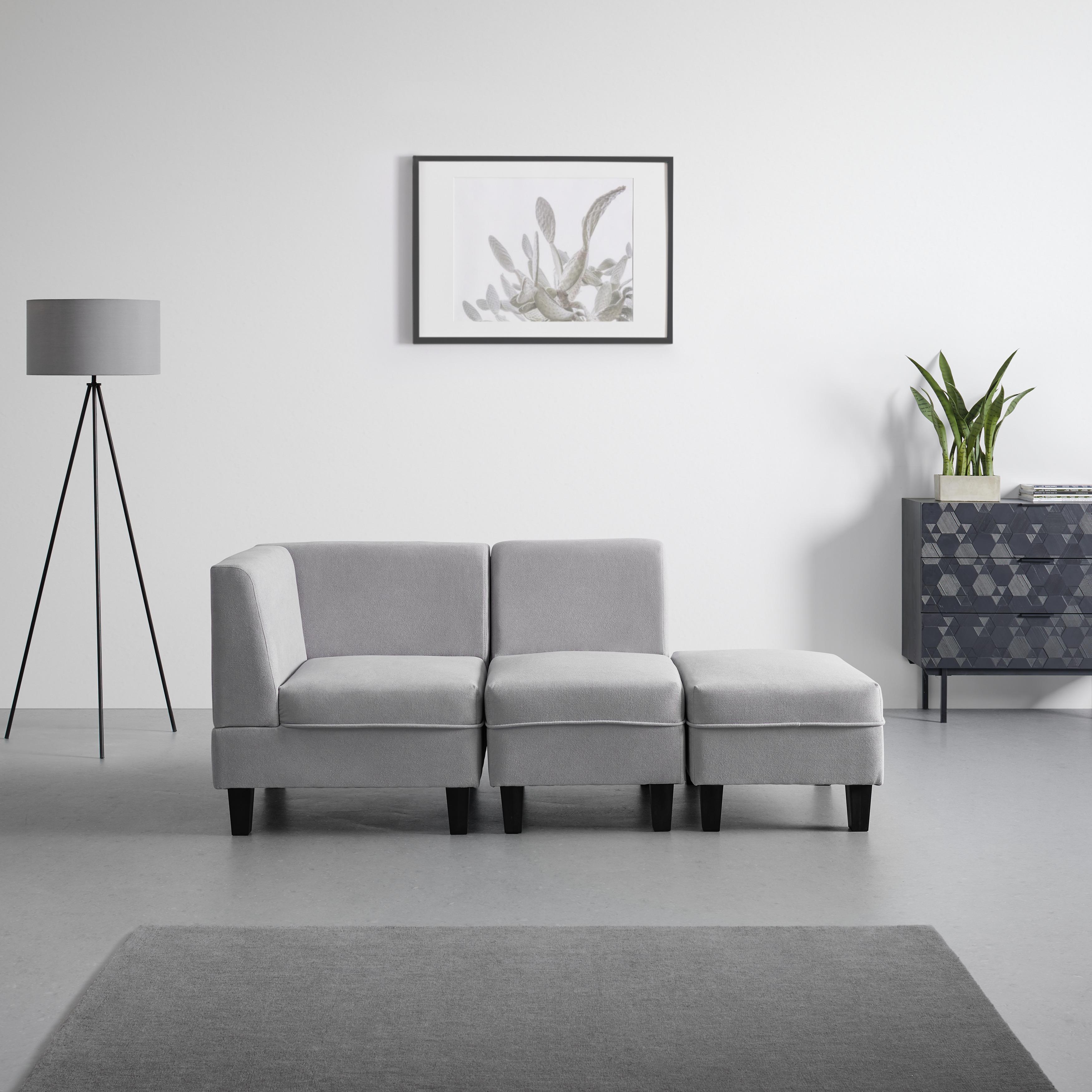 Modulares Sofa "Lima", Hocker, hellgrau - Hellgrau/Schwarz, MODERN, Holz/Kunststoff (76/44/60cm) - Bessagi Home