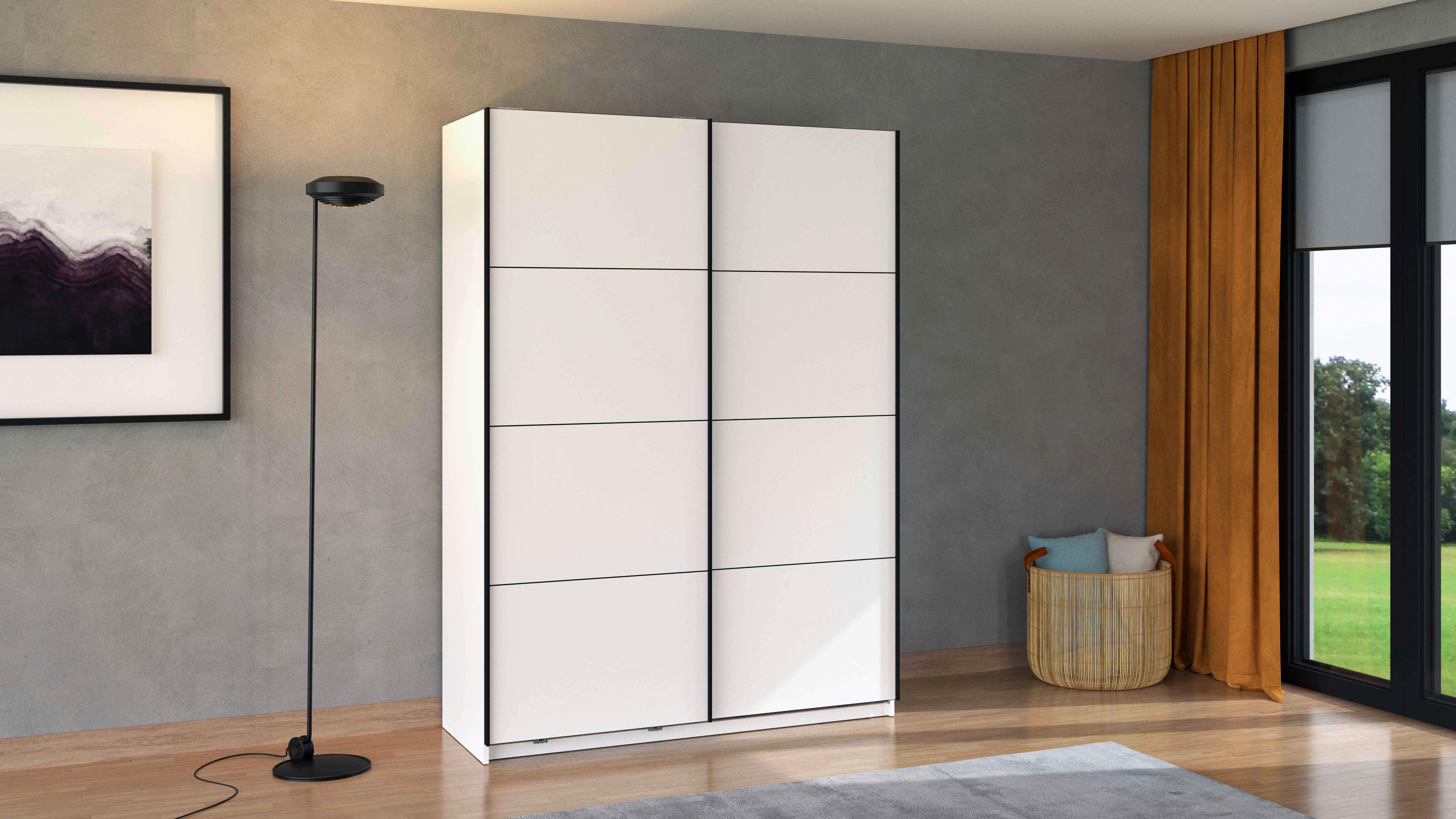 GARDEROB MED SKJUTDÖRRAR GARD 150 -TOP- - vit/svart, Klassisk, metall/trämaterial (146/217/61cm) - Mömax