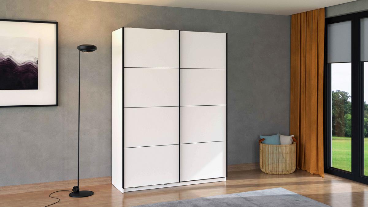 Schwebetürenschrank Gard 150 in Weiß - Schwarz/Weiß, KONVENTIONELL, Holzwerkstoff/Metall (146/217/61cm) - Mömax